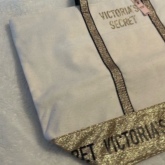 Victoria's Secret Canvas Tote Bag Set - Beige and Pink - Picture 6 of 15